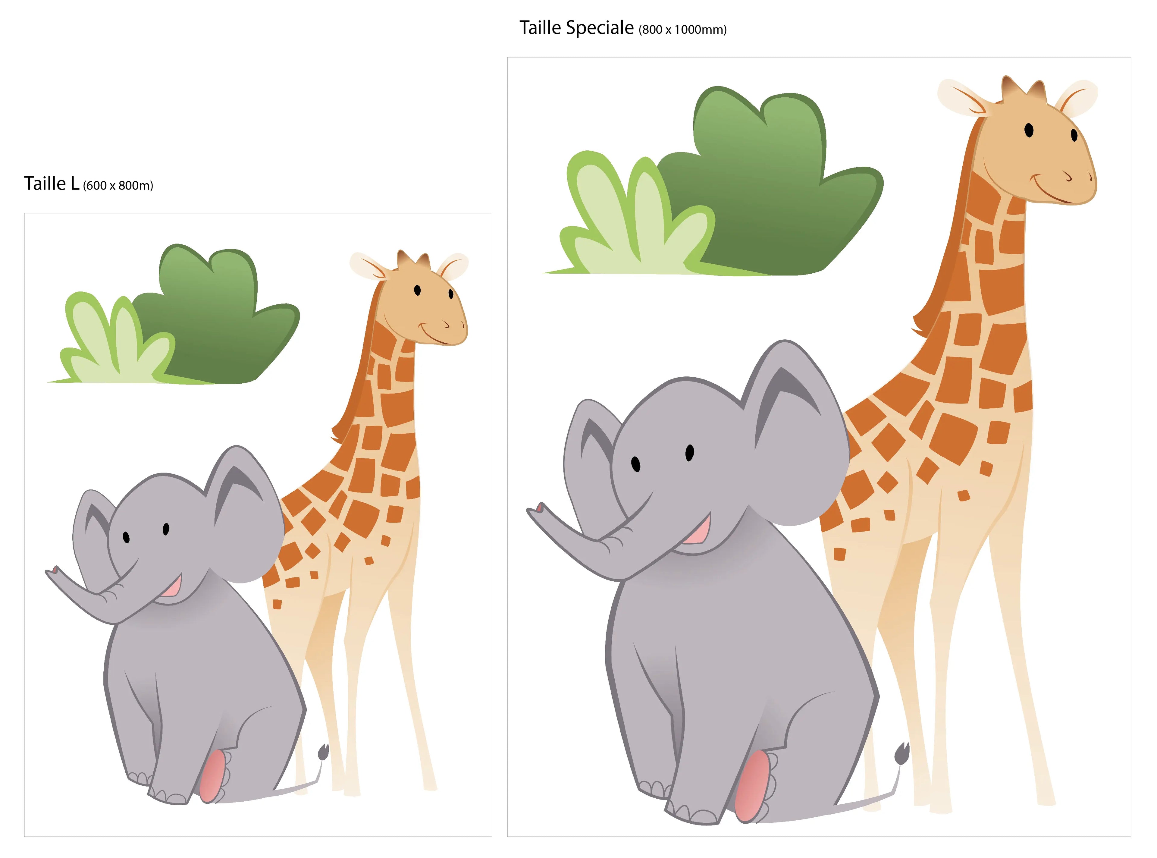 Stickers éléphant girafe chambre bébé