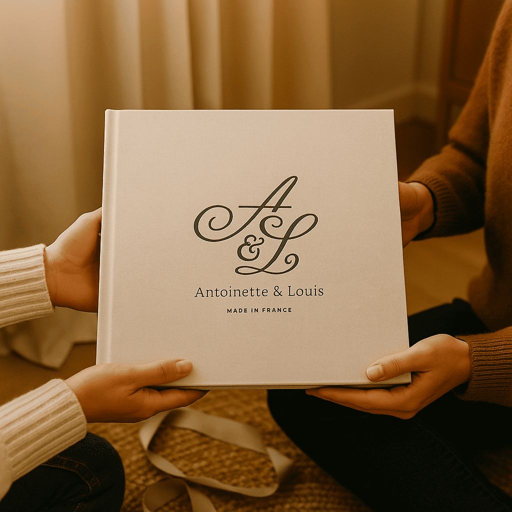Album photo de naissance made in France – Antoinette & Louis – design élégant et artisanal