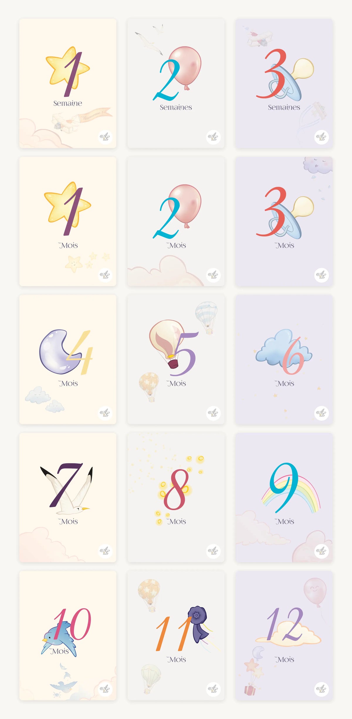 Cartes étapes bébé Montgolfière