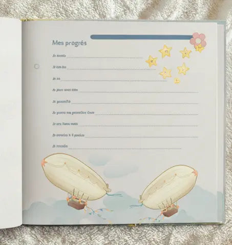 détail d'une page mes progres de l'album photo montgolfière Antoinette & Louis