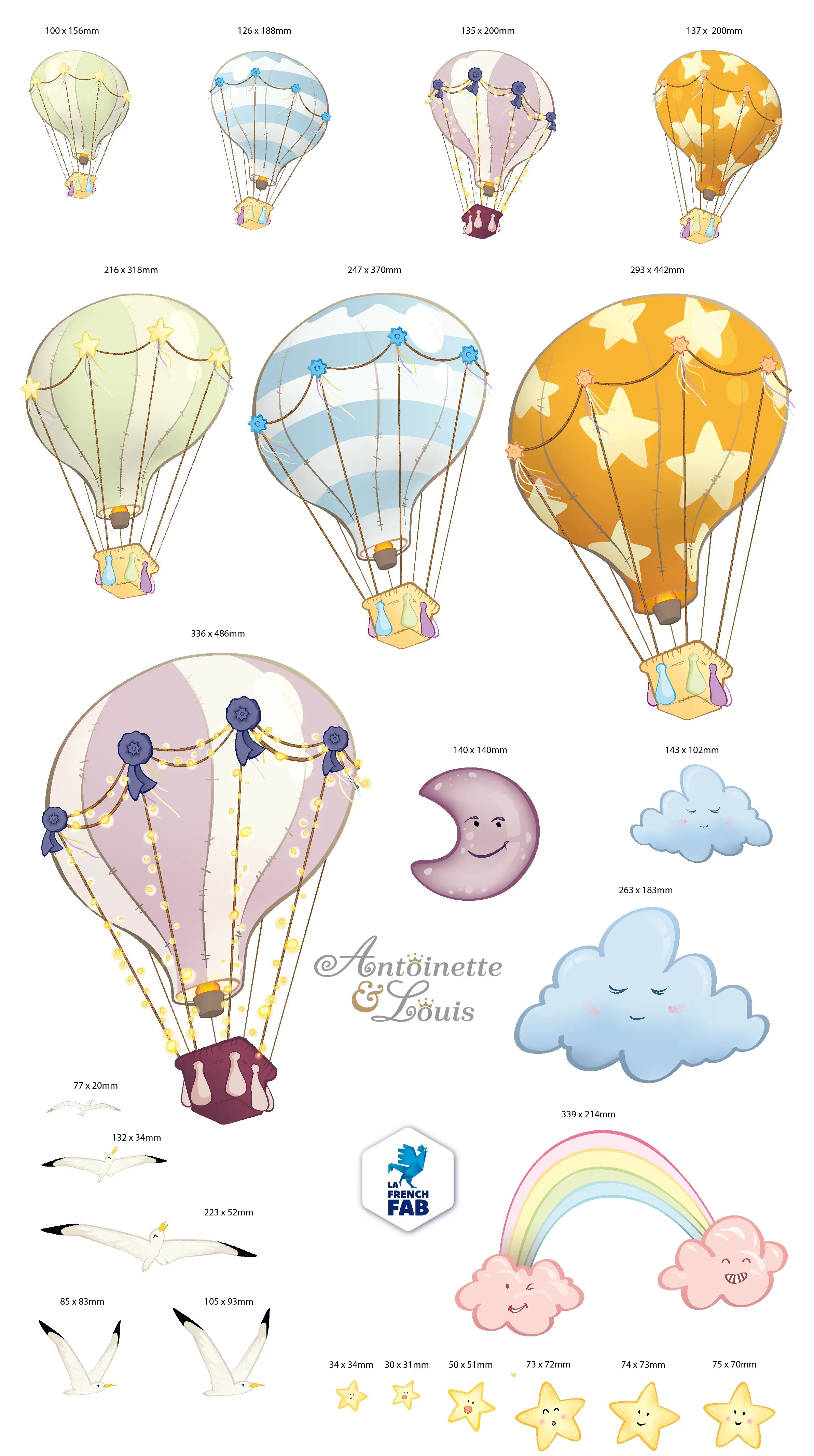Planche de stickers montgolfière