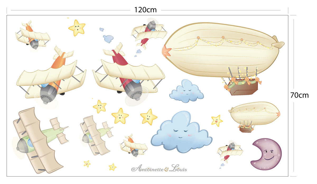 Planche de 8 stickers avion - 12 décors illustrés