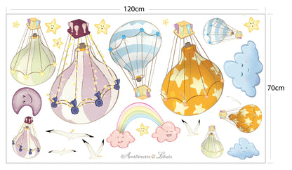 Planche de stickers montgolfière