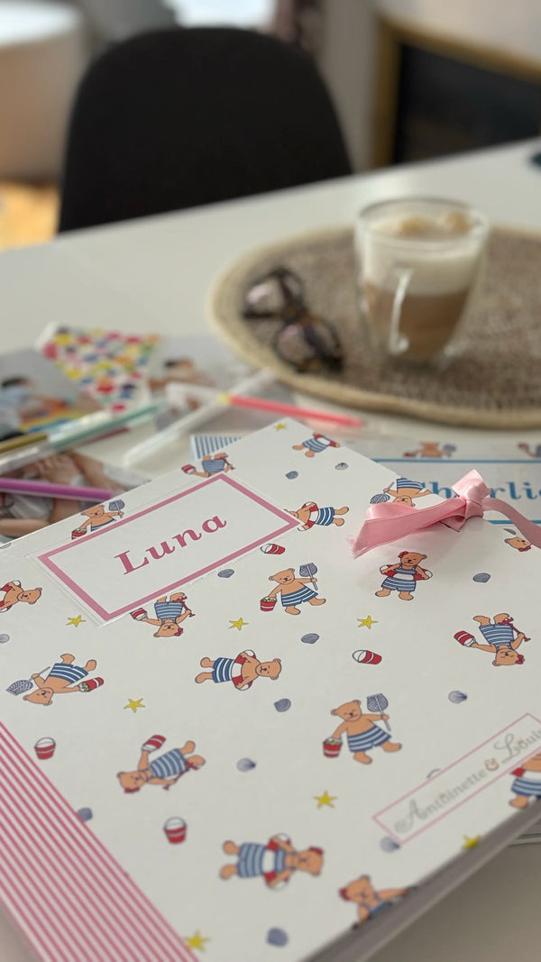 Album de naissance Ourson rose Antoinette & Louis