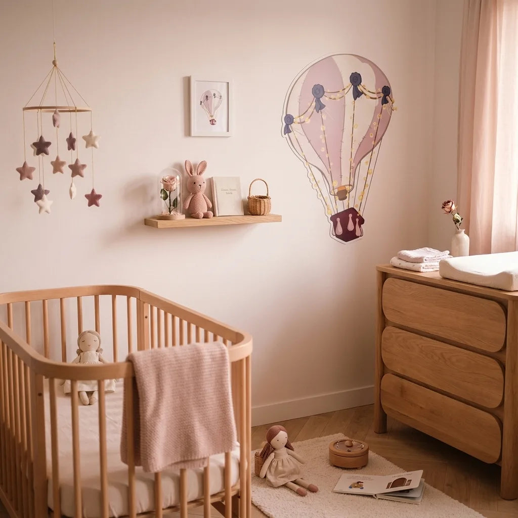 Stickers Montgolfière parme pour chambre bébé