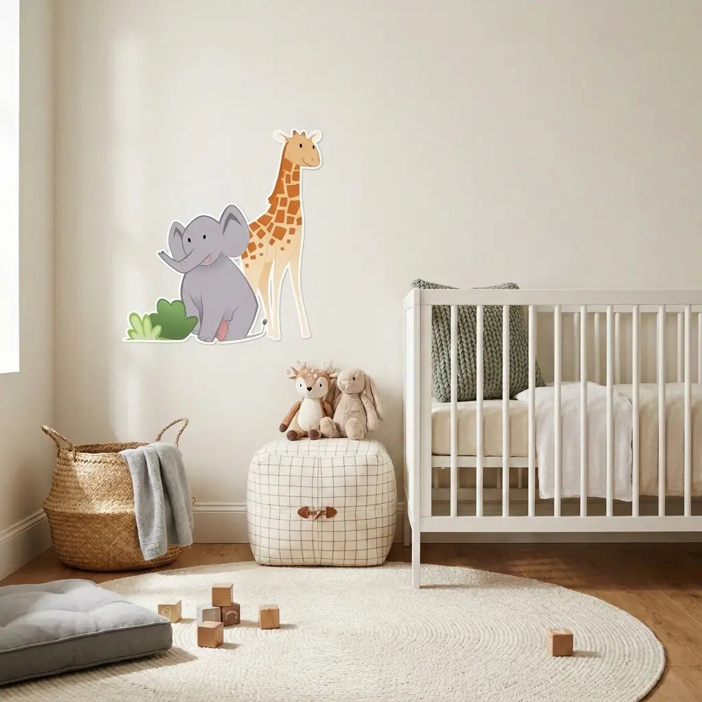 Stickers éléphant girafe chambre bébé