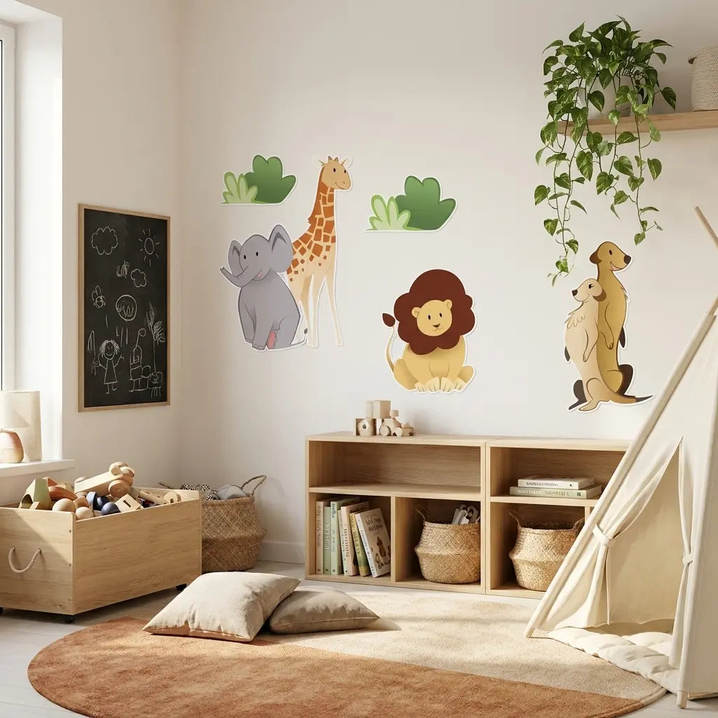 Stickers éléphant girafe chambre bébé